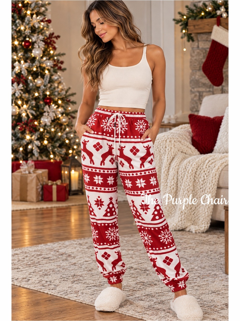 NWOT Red/White Christmas Jogger Sweatpants M